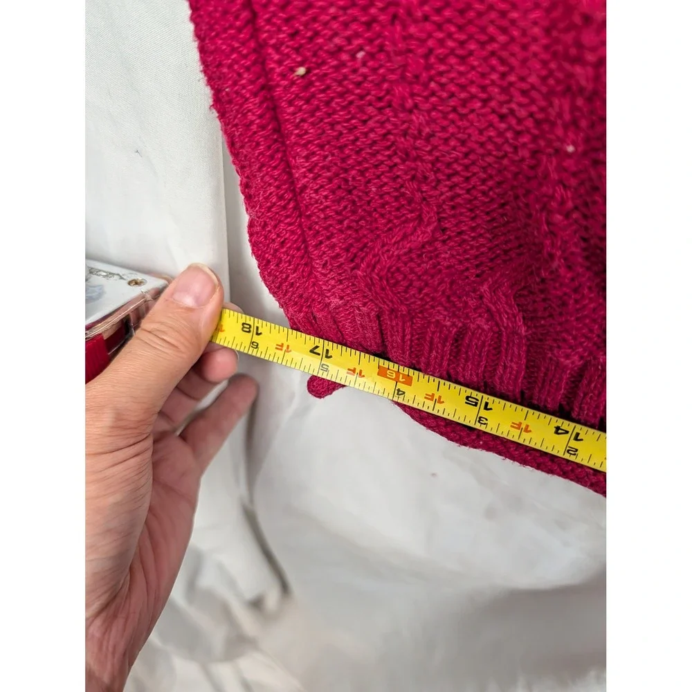 Vintage Cranberry Red Chevron Knit Crew Neck Sweater Cotton USA Rolled Edge hems